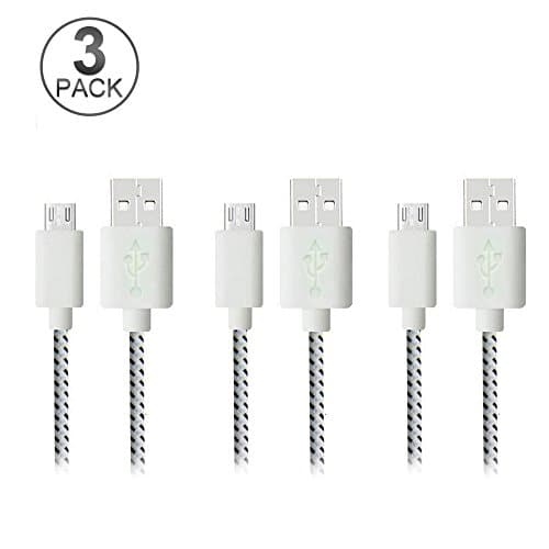Ericoy 3Pack 2M/6.4Ft Extension Nylon Braided Micro USB V8 Data Sync Wire Charging Cable Charger Cord Lead For Samsung Galaxy S7 S6 Edge S4 S5 Note 4 5 Tab, Moto G X, Nexus 5 6 HTC M9 (White)
