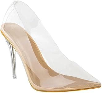Heelberry® Womens Ladies Court Shoes Perspex High Heel Stilettos Sandals Clear Party Size