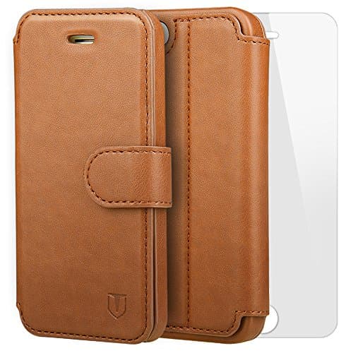 iPhone 5S Case iPhone SE Case, TANNC Flip Leather Wallet Phone Case [Screen Protector Included] [Layered Dandy] - [Card Slot][Flip][Wallet] - For Apple iPhone 5/ 5S/ SE Devices - Brown