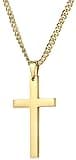 24K Gold Chain Style Cross Pendant Necklace Solid Plated Clasp for Men,Women,Teens Thin for Charms Miami Cuban Link…