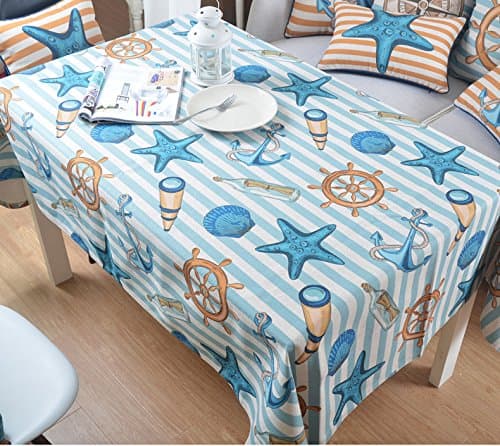 Tabgw Rectangular Tablecloth Dining Room Garden Hotel Cafe Table Cover Cloth European Style Cotton and Linen Starfish 140×140Cm Home Decoration
