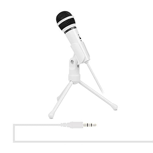 Tecomax PC/Phone Microphone, 3.5mm Jack Condenser Mic for PC, Laptop, Smartphone, Ipad, Mac/Windows,for Recording, Podcast, Online Chatting, YouTube,Tik Tok, with Tripod Stand (White)