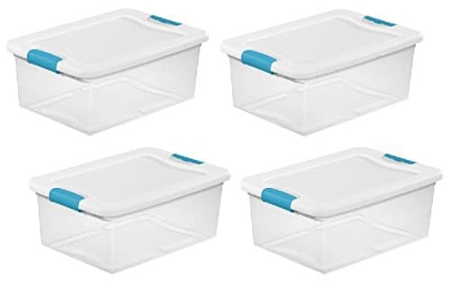 Sterilite 15 Quart. Latching Box | Recessed Lids allows for Secure Stacking (15 QT | SET OF 4)