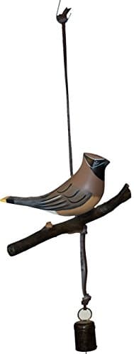 CEDAR WAXWING BIRD HANGING BELL MOBILE CHIME
