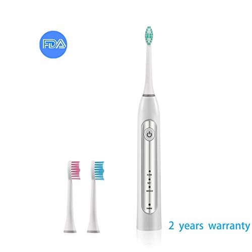 Electric Toothbrush Sonic 37000 Strokes Wireless Rechargeable Waterproof with Replaceable Soft Bristles 3 Brushing Modes 2 Minutes Timer 28 Days Power (silver)