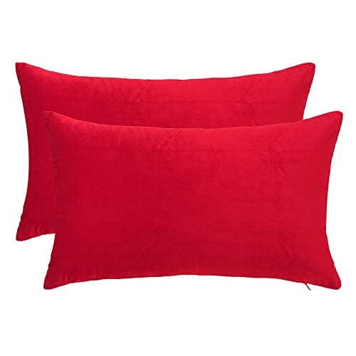 Rythome Set of 2 Comfortable Throw Pillow Cover for Bedding, Decorative Accent Cushion Sham Case for Couch Sofa, Soft Solid Velvet with Zipper Hidden - 12"x20", Christmas Red