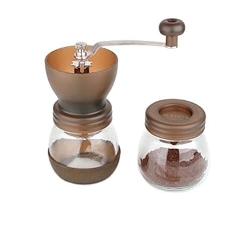 Narata Manual Ceramic Core Coffee Grinder with Extra Glass Sealed Cans &amp; Hand Crank &amp; Brush, Glass Body and Heavy Duty Steel Adjustable for Coarse to Fine Grind, Brown