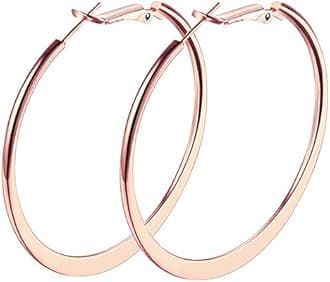 Gold Hoop Earrings,18K Gold Plated Rounded Hoops Earrings for Women