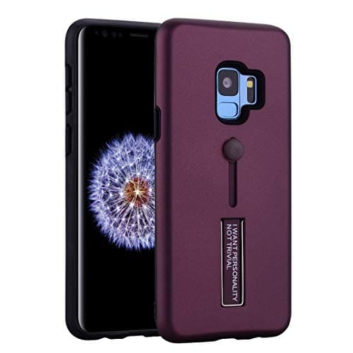 Samsung Galaxy S9 Case, Ailisi Slim Shockproof Protective Back Case, Dual Layer Protection Cover with Multifunctional Silicone Finger Ring Strap and Metal Holder Kickstand (Dark Purple)