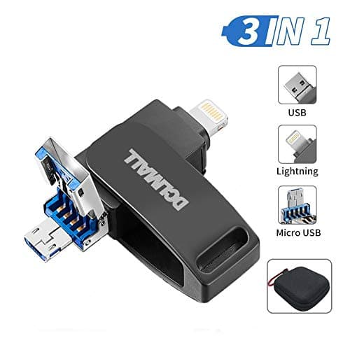 USB Flash Drive for iPhone 128GB - 3 in 1 USB Memory Stick External Storage Memory Expansion Thumb Drive Memory Storage Compatible iPhone iPad Android Computers + USB Flash Drive Case (Gray 128GB)