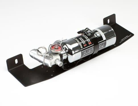 Chevy Corvette fire extinguisher bracket for C6 all models with Halguard clean agent 1.5lb fire extinguisher chrome
