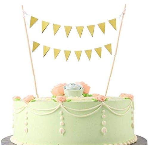 Double Side Gold Glitter Triangle Mini Flags Cake Bunting Topper Cake Topper Garland Birthday Party Wedding Double Layer Cake Decoration Banner Topper