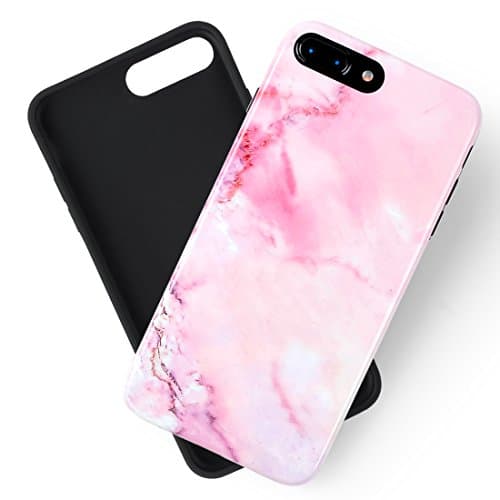 iPhone 7 Plus Case for Women Marble iPhone 8 Plus Case Girly Slim Clear Glossy Flexible Rubber Silicone Soft TPU Anti Scratch Protective Phone Cases for iPhone 8 Plus (2017)/iPhone 7 Plus (2016)[Pink]