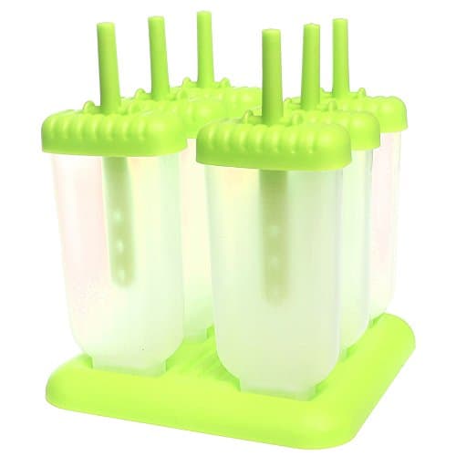 borte Ice Lolly Moulds, 6-Cell Rectangle Shaped Reusable DIY Frozen Ice Cream Pop Molds, Green