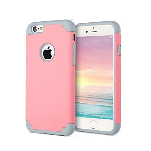 iPhone 6 Case,ElfAnt(TM) Hard Cover for Iphone 6 Printed Design Pc+ Silicone Hybrid High Impact Defender Case Combo Hard Soft Cases Covers (Pink+Grey)
