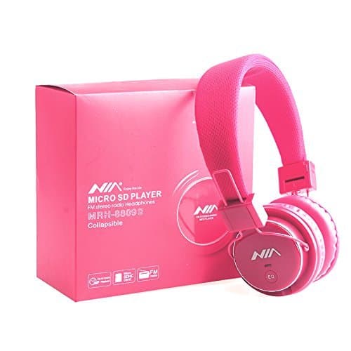 Nice Foldable Wireless Bluetooth Stereo Headset Handsfree Headphones with Mic for Calls (PINK)