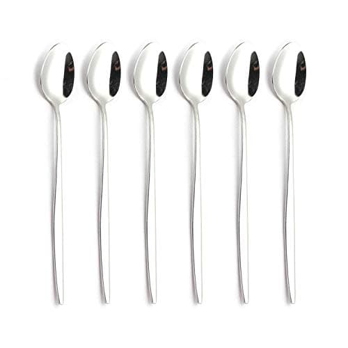 Long Handle Spoon, 8.1-inch Ice Tea Spoon, QMFIVE Premium 18/8 Stainless Steel Spoon Set for Mixing, Cocktail Stirring, Tea, Coffee, Milkshake, Cold Drink, Set of 6 (Ellipse)