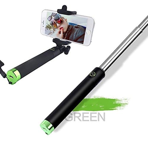 HWER 2015 New Version Wireless Bluetooth Selfie Stick Ultra Compact Foldable QuickSnap Pro Self-portrait Monopod Extendable with built-in Remote Shutter With Adjustable Phone Holder for iPhone 6, iPhone 6 Plus, iPhone 5 5s 5c and Android 4.2.2 above Smartphones£¬Bluetooth-Green