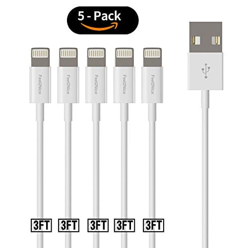 3FT Lightning Cable ,Feel2Nice 5 pack iPhone Charger 8pin Data Sync USB Cord Charging for Apple iPhone X/8/7s/plus/SE/5c/5s/5, iPad Air/Mini/4 th Gen/iPod Touch 5TH Gen/iPod Nano/7 th Gen,White