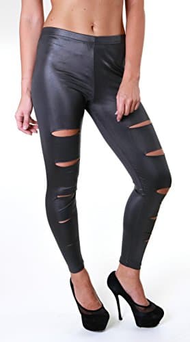 Laser cut leather like legging, Charcoal, Large