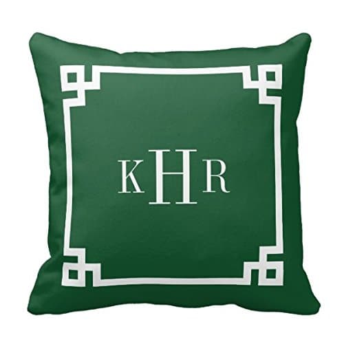 Dream Big Bigdream Decorative Throw Pillowcase Cushion Case for Bed/Sofa Two Sides 18"X18" Hunter Green Greek Key Border Custom Monogram Pillow Cover