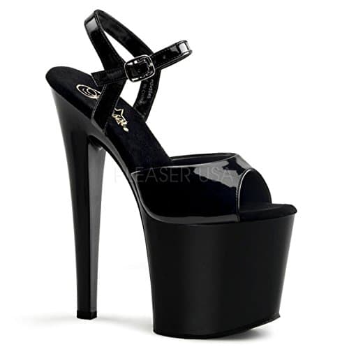 Pleaser Taboo-709 Exotic Dancing Super High 7 1/2" Heel Platform Sandal. Black/Patent/Black-Size 7