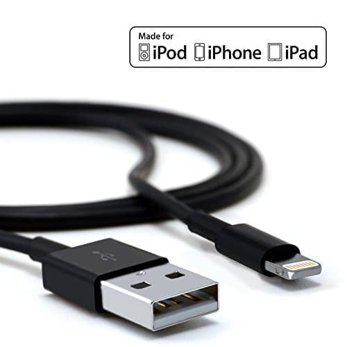 Certified by Apple - Lightning USB Cable for Apple iPhone 6 / 6 Plus,iPhone 5 / 5C / 5S, iPad Air, iPad mini, iPod Nano (7th generation) iPod touch (5th Generation) Charging and Syncing Compatible with iOS7 / iOS8- Fits All Aftermarket Cases and All USB Car Charger Black