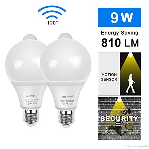 2 Pack 9W PIR Motion Sensor Light Bulb Indoor,Smart Sensor Bulb E26/E27 Outdoor Motion Activated Light Bulb Cool White Auto Switch LED Night Light Bulb for Frontdoor Stairs Garage Corridor Walkway