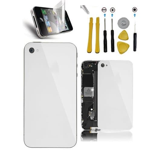 YB Planet WHITE iPhone 4S Back Door Assembly + Screen Protector + Complete Seven Piece Tool Kit + Five Star Torx Opening Screwdriver