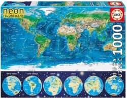 Neon Fluorescent World Map 1000 Piece Puzzle