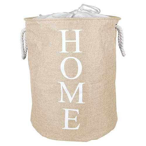 HOMIZE Multipurpose Foldable Drawstring Closure, Laundry Bag Hamper Basket with Rope Handle, 54 LTR, (Home-Cream)