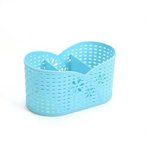 Saumota Light &amp; Durable Plastic 3 Divided Compartments Storage Organizer Storage Bin Desk Storage-Blue