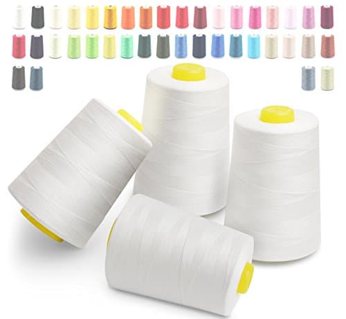 Overlocking Polyester Sewing thread Cubewit Sewing yarn Crafting materials 4 Cones for Serger Embroidery Quilting --28000 yards(white)