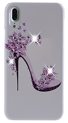 CXMALL iPhone X Case, Hard Plastic Back Protective Cover Case with Bling Glitter Crystal Rhinestones Diamond for iPhone X 10 5.8 inch (High Heel Shoes)