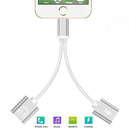 iPhone X/8/7 Adapter Splitter, Masfee Dual Lightning Headphone and Charge Adapter with Music Control and Phone Call for iPhone X/8/8Plus/7/7Plus