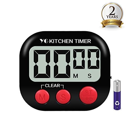 yuangao Digital Kitchen Timer, 1 Pack Cooking Timers, Large LCD Display, Loud Alarm, Magnetic Backing, Easy to Operate for Cooking, Baking, Sports, Games, Facial(Battery Included, Black)