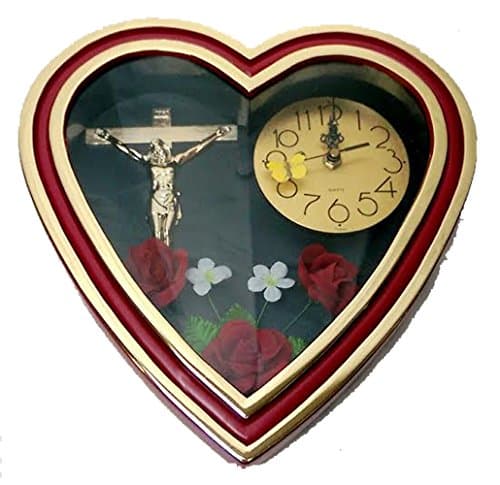 Heart shaped 3 d floral wall clock (red)