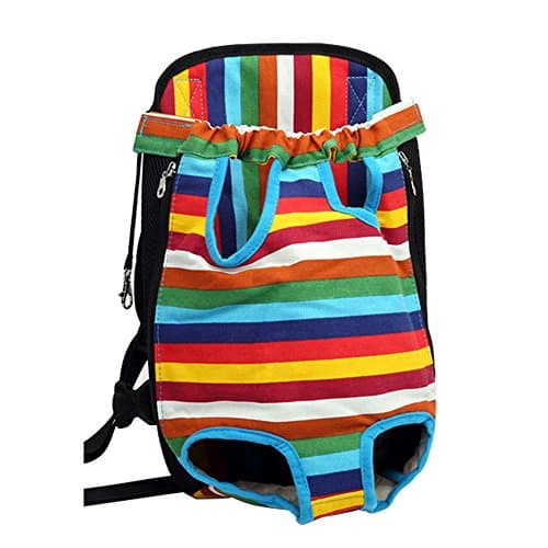 LuWees Medium Size Pet Front Carrier Legs Out Front pet Travel Carrier Bag Backpack, Colorful Strips