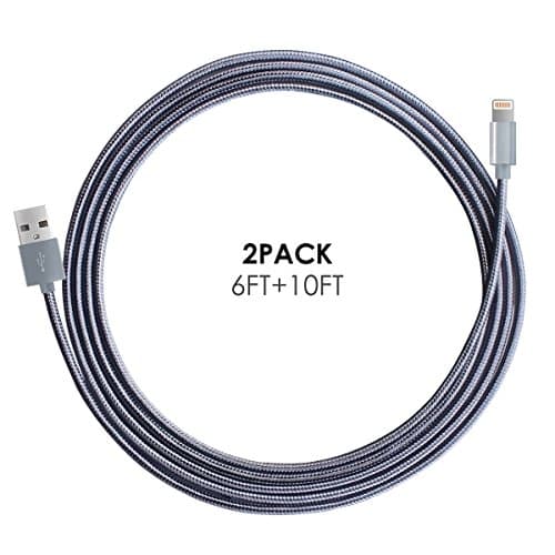 2 Pack 6ft 10ft iPhone USB Cable - SINHONG Lightning to USB Cord Nylon Braided Fast Charger Adpater Data Sync Lighting Wire for Apple iPhone 6 6S Plus / 5 5C 5S Se / 7 Plus / iPad Mini Pro - Gray