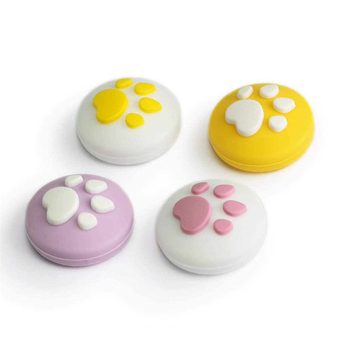 GUDOU Compatible with Nintendo Switch / Switch Lite Cute Cat Paw Claw Design Soft Silicone Thumb Stick Grips Cap for Joy-Cons NS Accessories (4PCS Yellow & Purple Cat Paw)