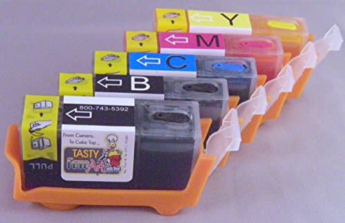 Edible Ink 5 Pack Canon PGI 250 CLI 251 HIGH YIELD Fits MG5420, MG5520, MG6620, MG6420, MX922 CLI-251BK, CLI-251C, CLI-251M, CLI-251Y, PGI-250BK Refillable, Auto Reset Chips.
