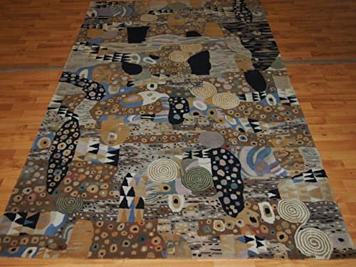 4'10'' X 7'10'' Medallion Modern Gustav Klimt Black Rectangular Wool Rug