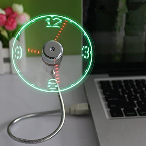 XmanxUSB LED Clock Fan with Real Time Display Function, Silver,Quiet Mini USB Gooseneck Fan