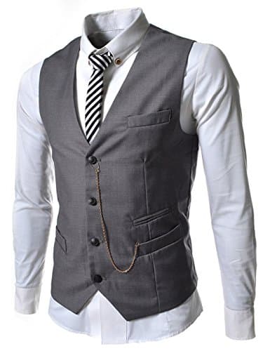 Showblanc (SBGVE) Figure Hugging Simple Design Chain Point 4 Button Waist Coat GRAY US XS(Tag size L)