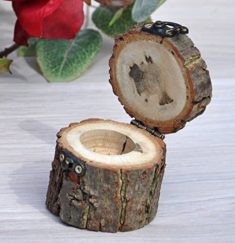 Wood ring box with bark Ring bearer box wedding rustic Engagement ring box Wooden ring boxes Proposal ring box small Wood jewelry box handmade