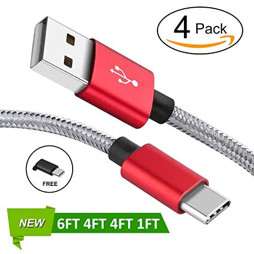 USB Type C Cable [4 Pack],YSLYGHY USB C Cable Nylon Braided Cord Fast Charger USB 2.0 for Samsung Galaxy Note 8 S8 Plus,Google Pixel,LG V30 G6 G5 V20,Nintendo Switch,Macbook (1ft 4ft 4ft 6ft)