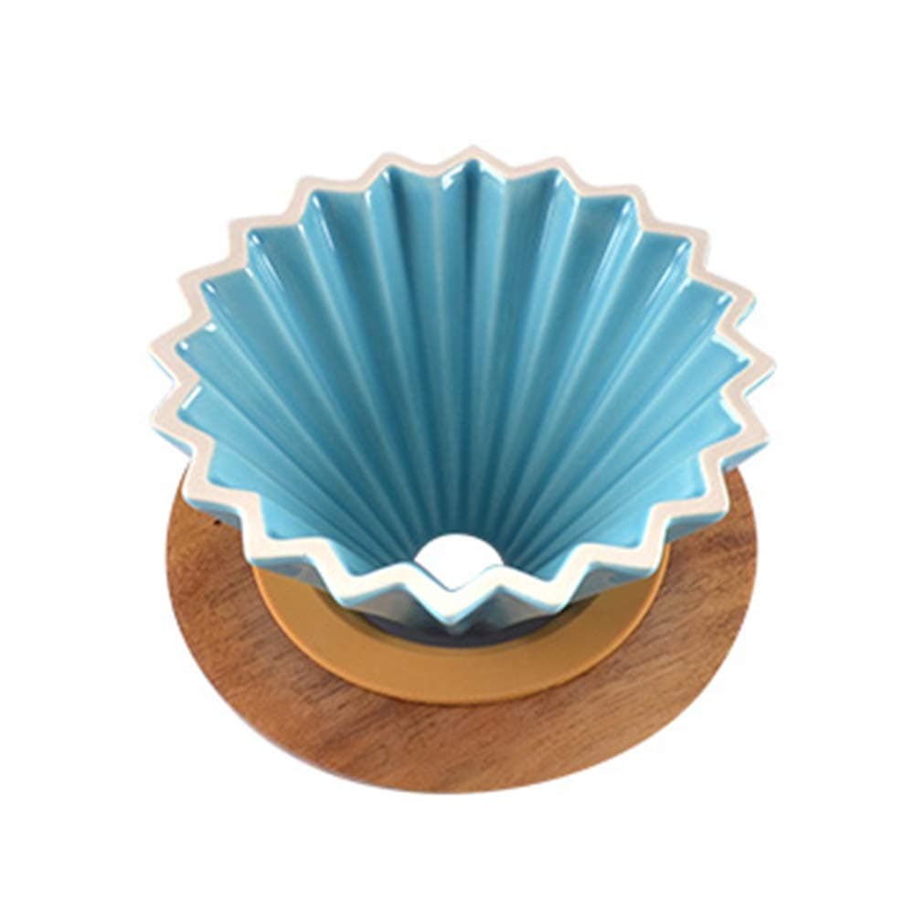Pour Over Dripper, Espresso Coffee Filter Cup, Ceramic Pour Over Coffee Maker with Wooden Stand, Coffee Accessories,Blue