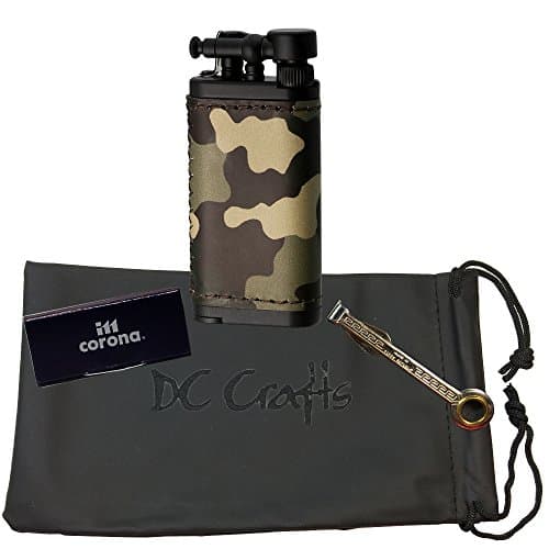 IM Corona Old Boy Camouflage Leather Pipe Lighter - Includes DC Crafts Pipe Bag, Czech Pipe Tool, & 5 Pack of Flints