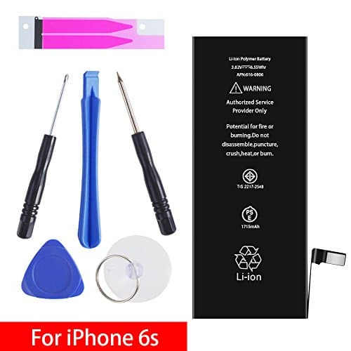 iPhone 6S Battery Replacement Kit, Complete Repair Tools Kit &amp; Adhesive, High Capacity(1715mAh) Brand New Battery 0 Cycle - [12-Month Warranty]