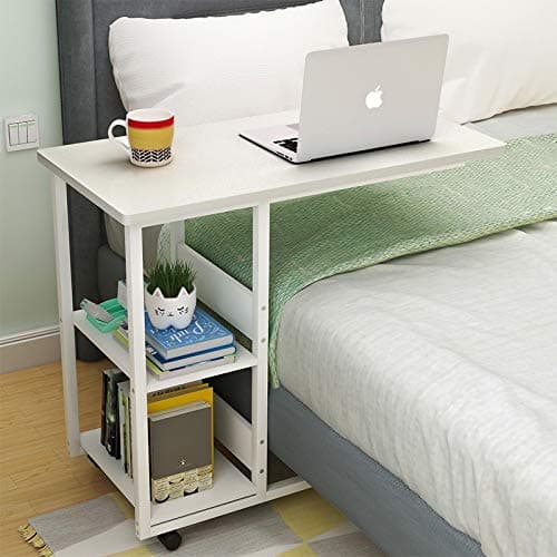 ABNB Bedside Computer Desk Bed Lifting Computer Desk Bedroom Small Desk Simple Home Student Removable Table Double Storage (Color : White, Size : 80 x40cm)